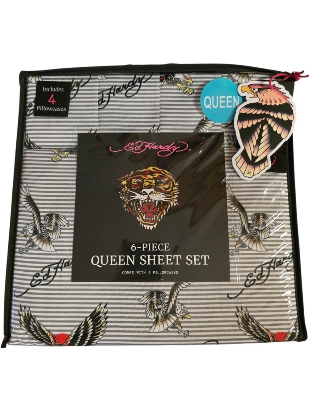 🦅 Ed Hardy 6 Piece Soaring Eagle Queen Sheet Set